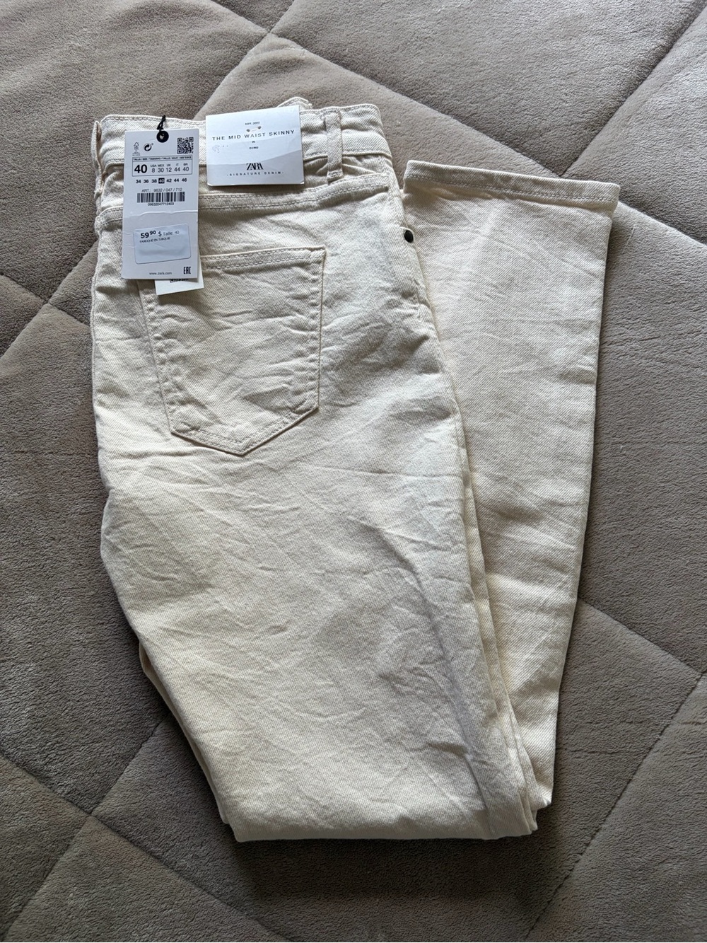 New ZARA Cream High-Rise Skinny Jeans - Women's